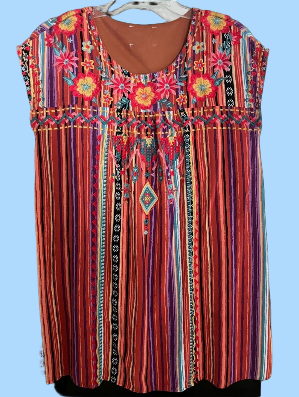 Striped & Embroidered Shift Dress
